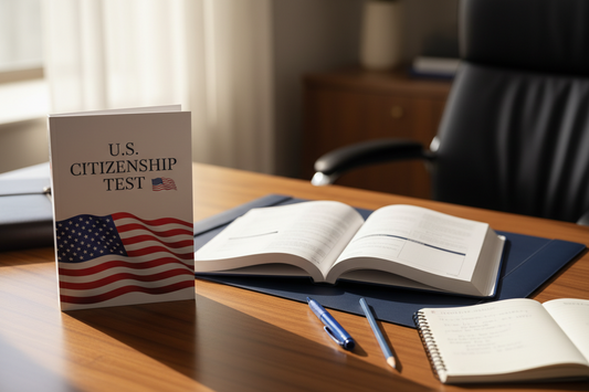 us citizenship test pamphlet on desk
