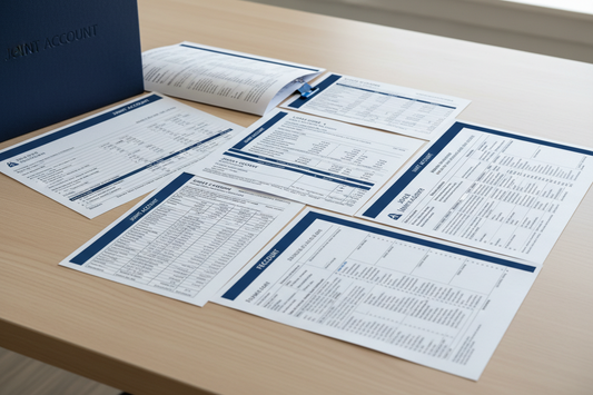 collage of co-mingling assets, financial statement, employment letter