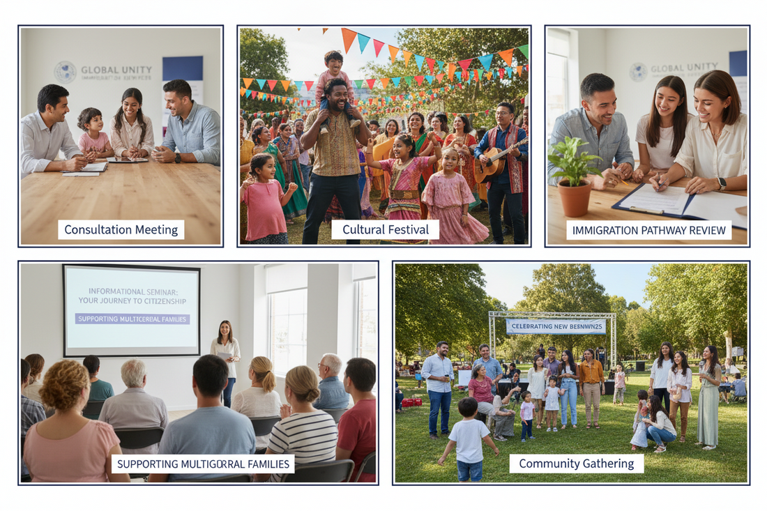 families at various events collage