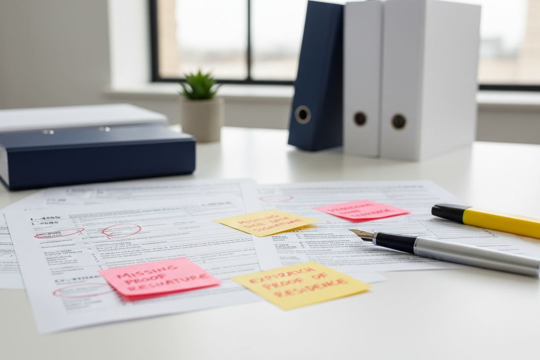 form with stickie notes, 3-ring binders background